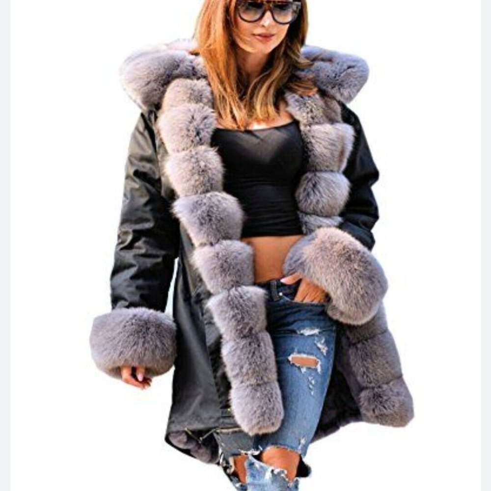 Roiii Winter Long Warm Thick Parka Faux Fur Hooded. C08-9 - Picture 3 of 7